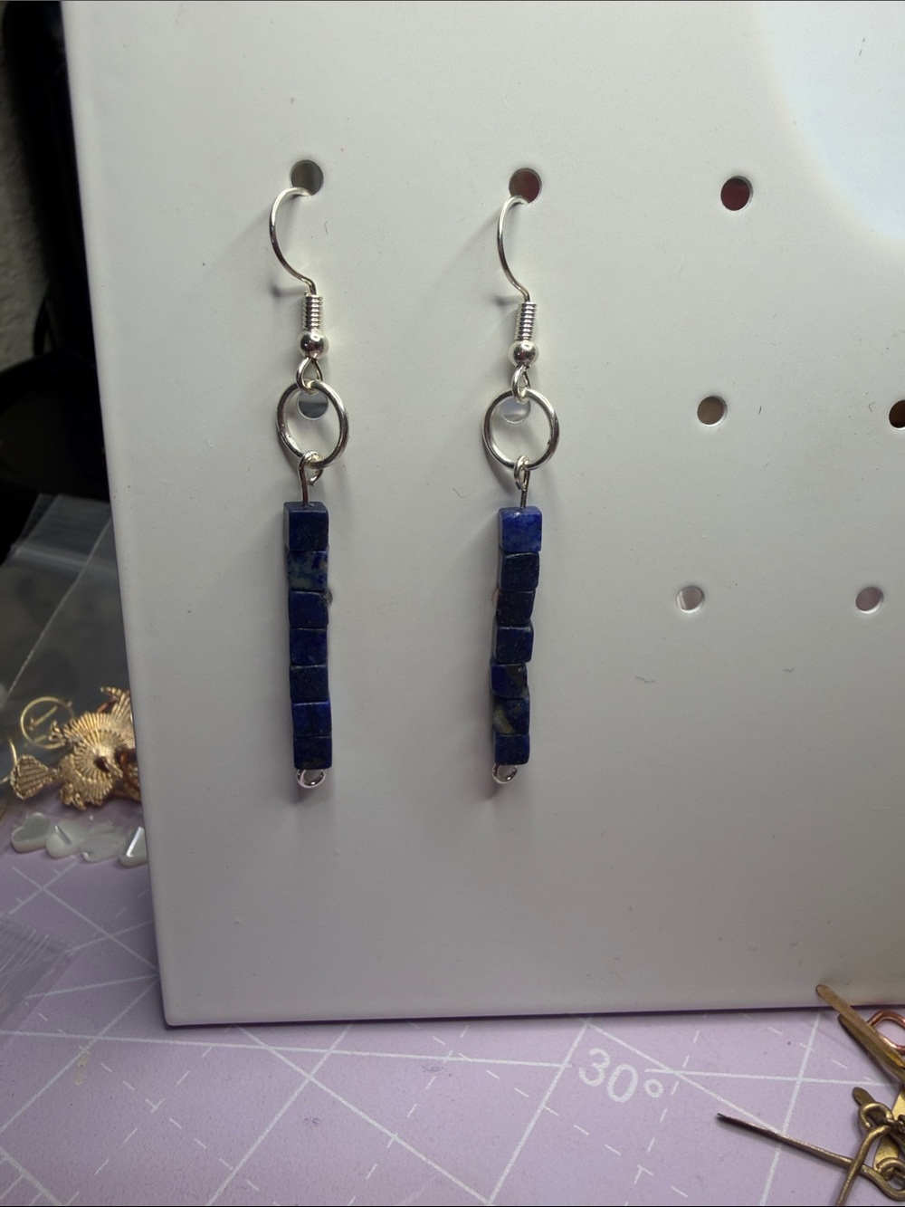 Handmade Lapis Lazuli Bar Drop Earrings - Blue